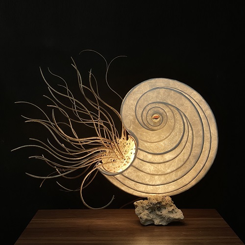 Table wooden lamp handmade, Nautilus Cascade